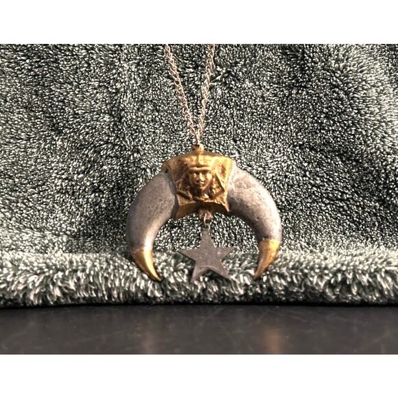 Rare Shriners Masonic Pharaoh Crescent Moon Star Symbol Pendant Necklace - Picture 10 of 10